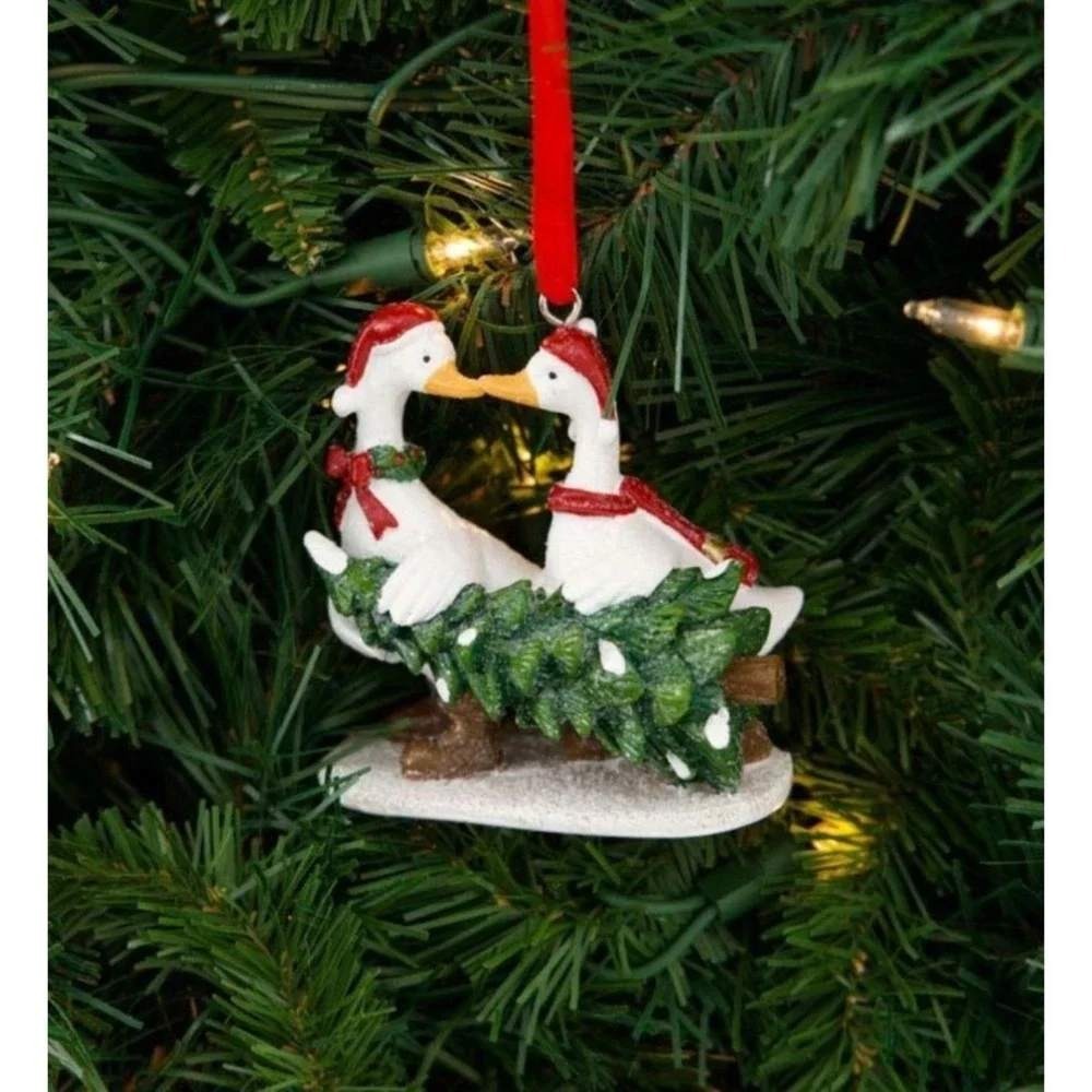 Cracker Barrel White Geese Pulling Christmas Tree Christmas Ornament NEW 2026